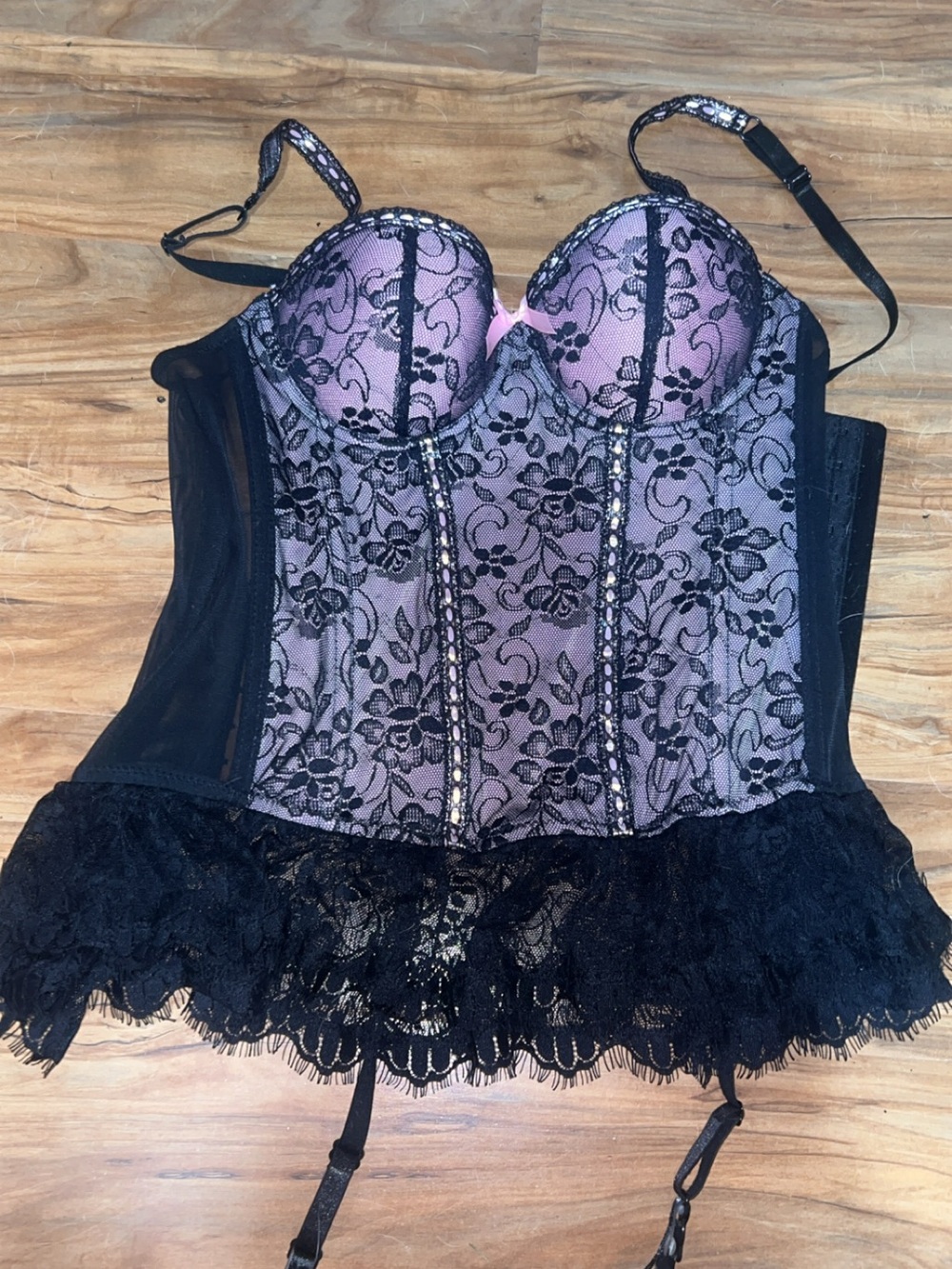 Lace Bustier Corset Top - Pink and Black